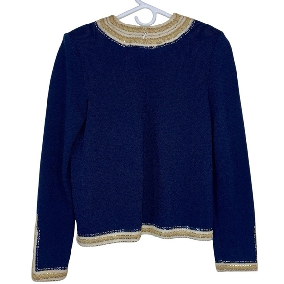 St John Evening Blue And Metallic Gold Embroidered Knit Sweater - Picture 2 of 16